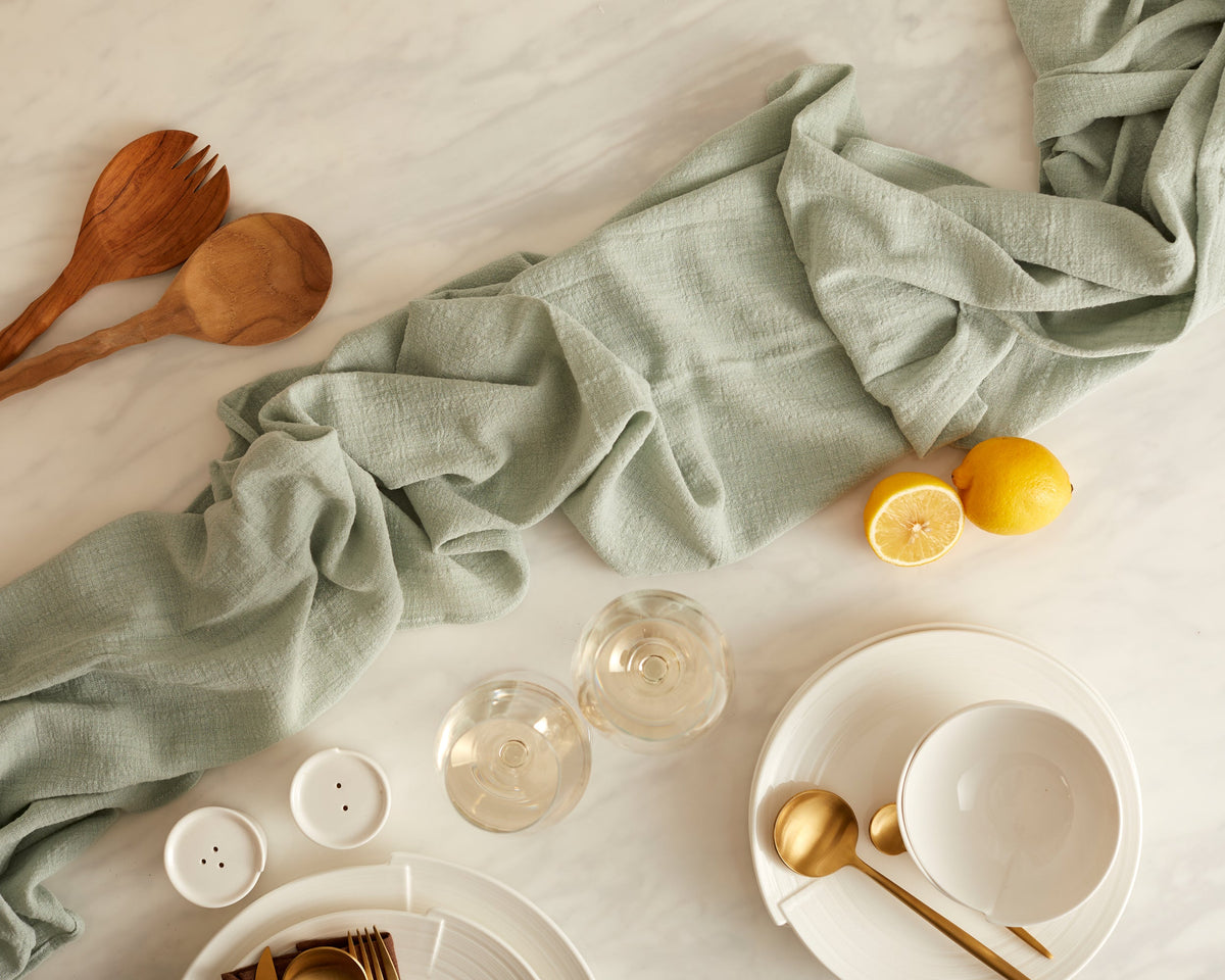 Ona Green Cotton Gauze Table Runner